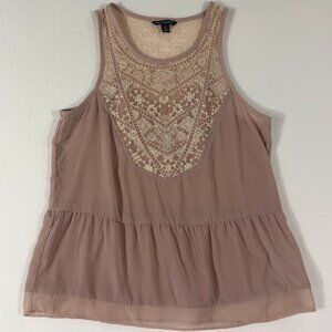 American Eagle Boho Lace Tank | Size S | Blush Pink Embellished Top